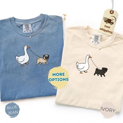 Pug Dog Shirt Goose and Dogs Tee Funny Pug Mom Shirt Silly Goose
