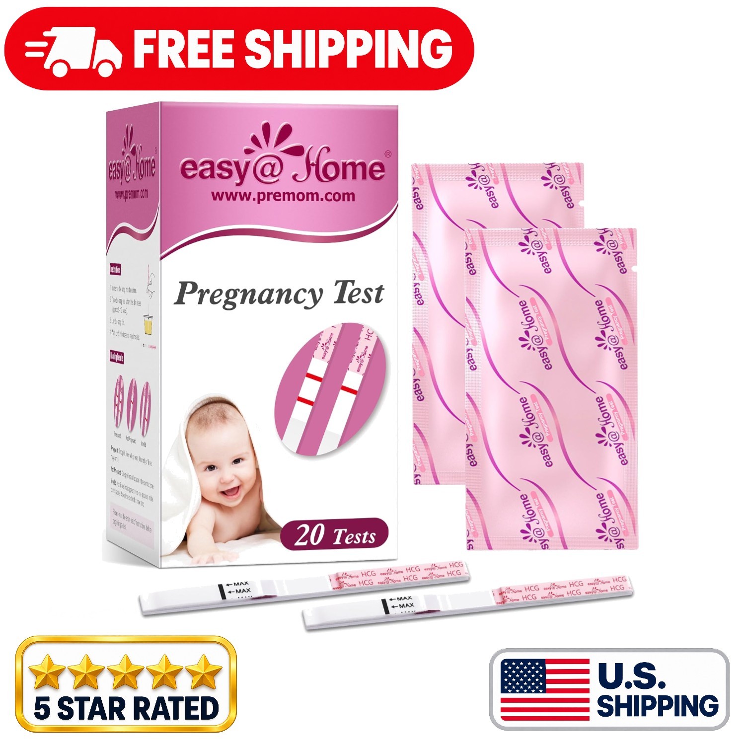 20-Pack Early Detection Pregnancy  Strips with Premom App - Instant Results