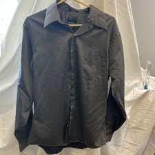 Arrow Mens Dress Sateen Grey 16 1/2 Long Sleeve Front Shirt Wrinkle