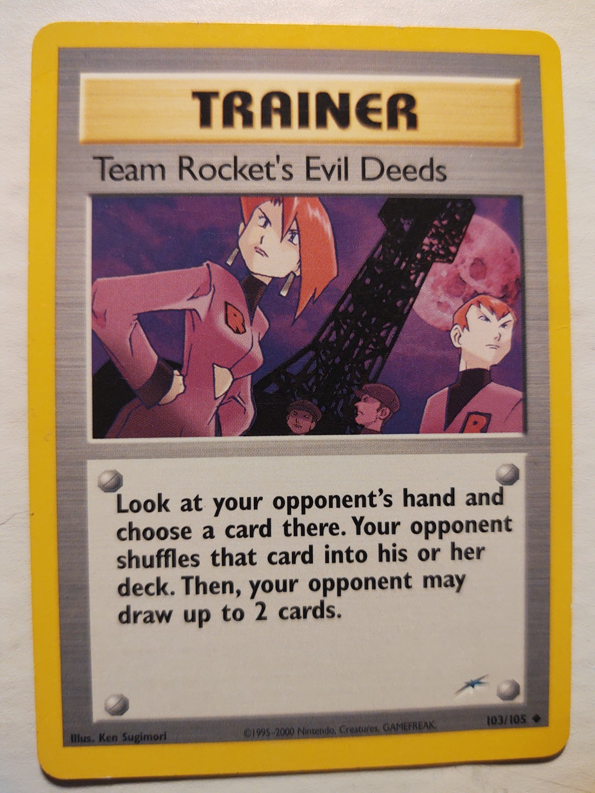 Team Rocket's Evil Deeds 103/105, 2002 Neo Destiny Pokemon TCG WotC Trainer, NM
