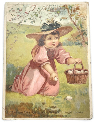 VTG 1894 LION COFFEE WOOLSON SPICE TRADE CARD WHITE HOUSE LAWN EASTER EGG ROLL