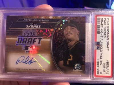 PAUL SKENES AUTO 2023 Bowman Chrome Draft Night GOLD MINI DIAMOND 50/50 PSA 8!