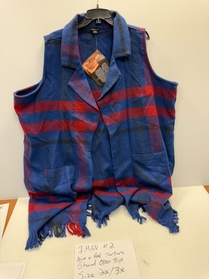 Iman Woman Blue & Red Tartan Open Top / Shawl -  Size 2X/3X   HSN - NWT - #2