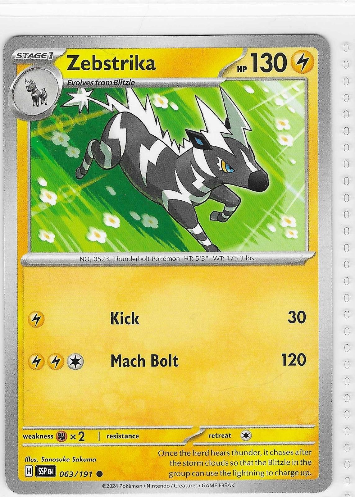 Zebstrika 063/191 Common Surging Sparks Pokemon Near Mint