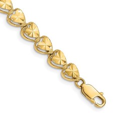 14k Yellow Gold Diamond-cut Hearts 7 inch Bracelet 8.02 g