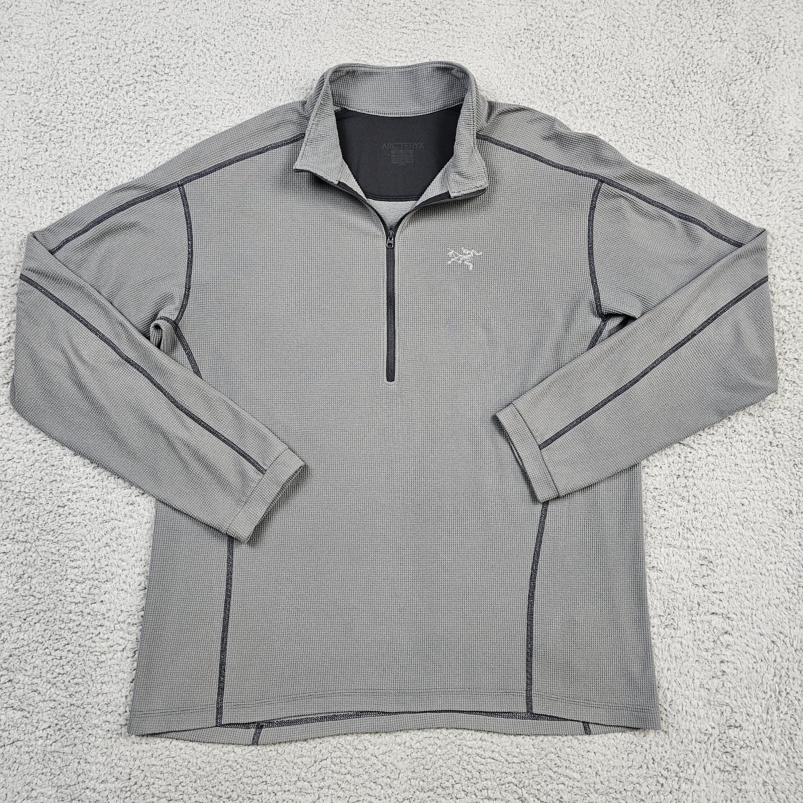 Arcteryx Pullover Mens XL Gray 1/4 Zip Waffle Knit Polartec Sweater Outdoors