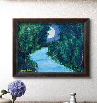 Original ''Midnight Stream'' 9x12 Canvas Expressionism Abstract Design Home Art