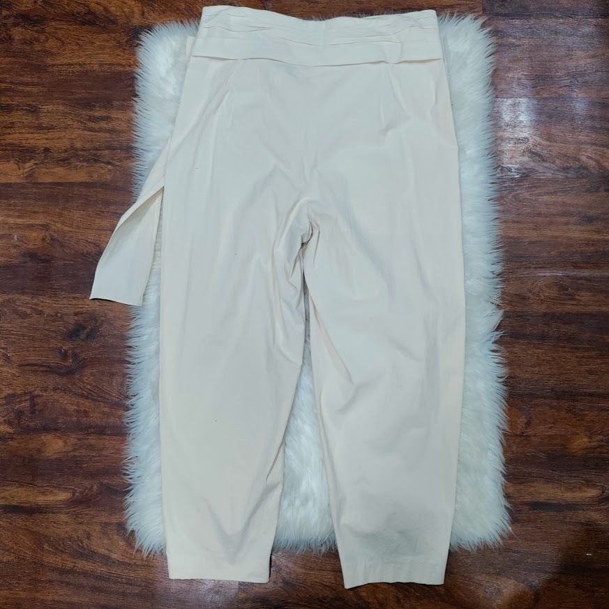 Zara Womens XL High Waisted Tapered Leg Capri Trousers Pants Cream Off White  thumbnail 5