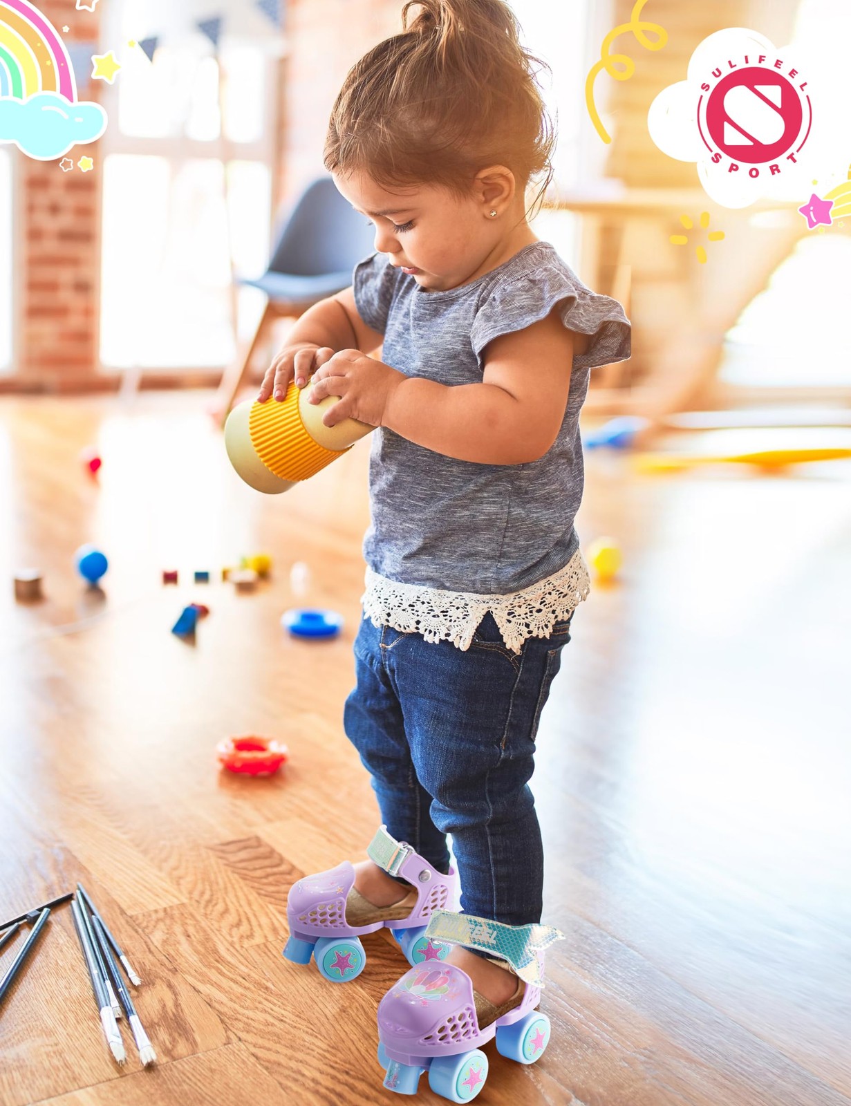 SULIFEEL Kids Adjustable Quad Roller Skates,Toddler Beginner Roller Skates fo...