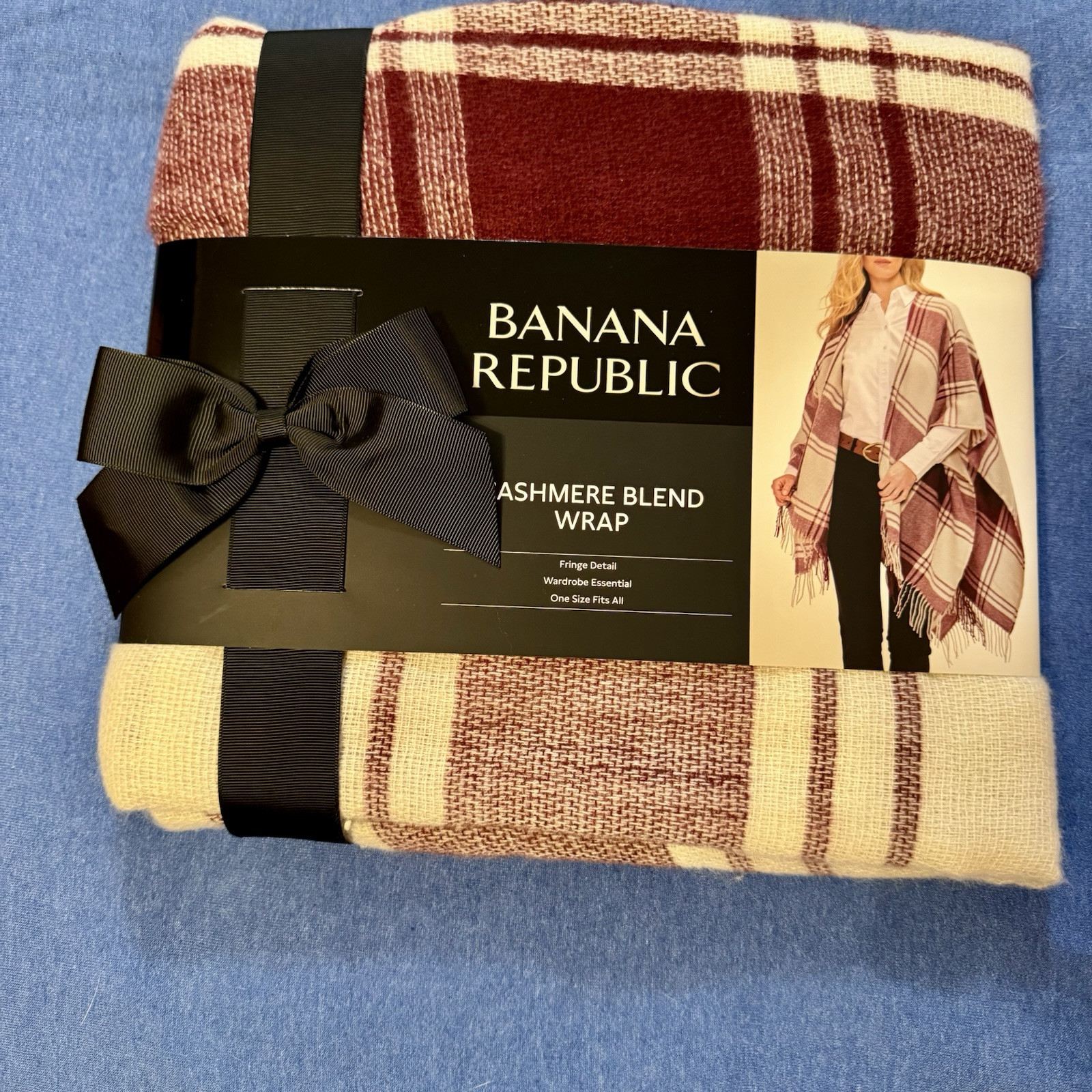 Banana Republic Womens Cashmere Blend Fringe Wrap Plaid Red One Size Mariana