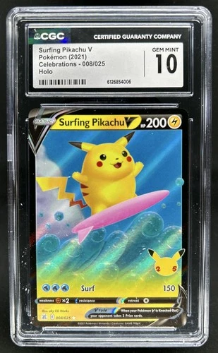 2021 Pokemon SWSH Celebrations Surfing Pikachu V #008/025 CGC 10