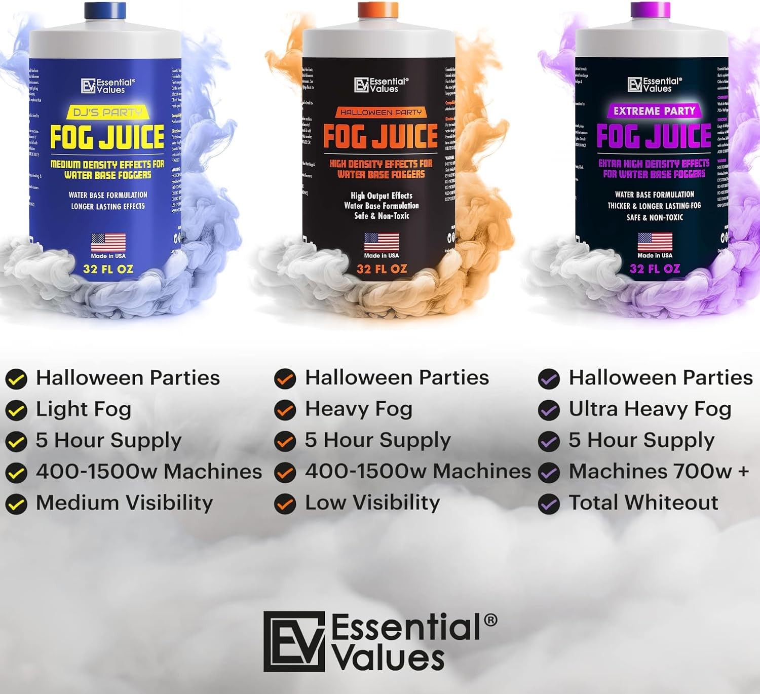 Essential Values Fog Machine Liquid - 32 fl oz - Extra High Density 