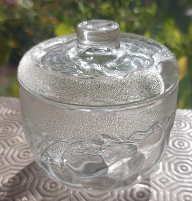 Vintage Fidenza Vetraria Klar Pressglas Glas und Deckel, Obstmuster Design