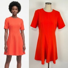 Banana Republic Dress Womens 10 Geo Red Orange Short Sleeve Seamed Fit & Flare