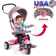 4-in-1 Stroll N Trike W/ Activity Tray Infant Tricycle Kids Adjustable Handlebar