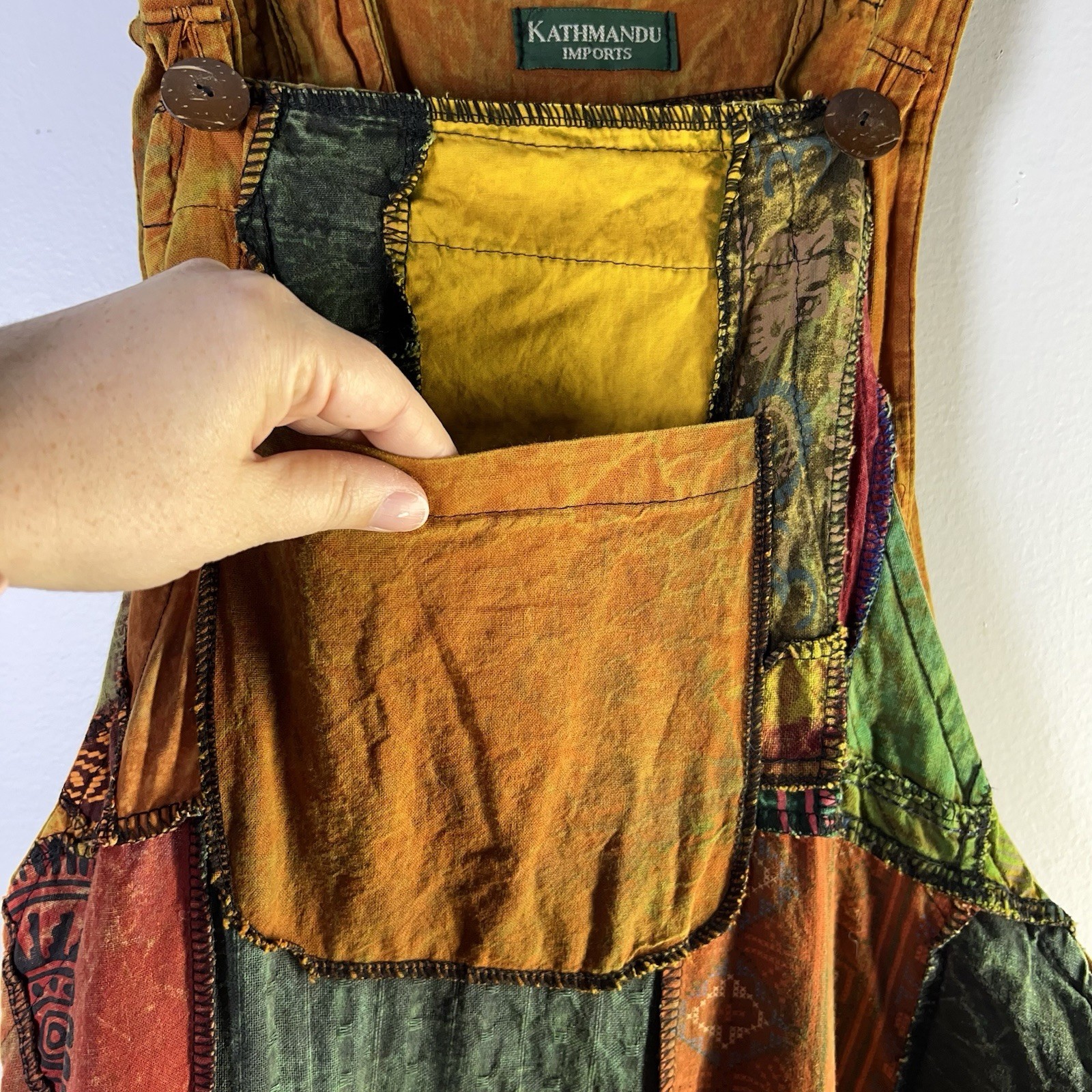 Kathmandu Imports One Size Patchwork Overalls Wid… - image 9