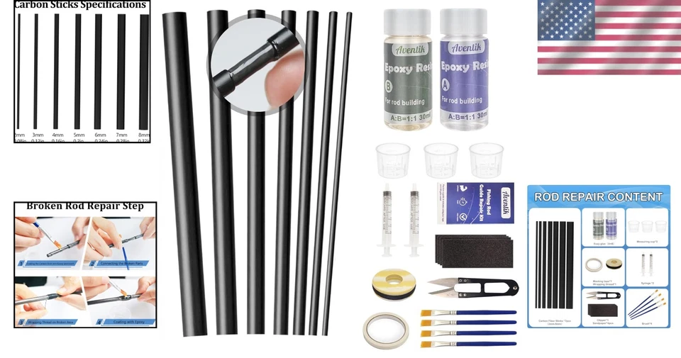 Fishing Rod Repair Kit Complete with Glue and Tip Replacement, Carbon Fiber Stic - Image 2 of 4