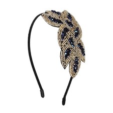 1920s Flapper Headband Women Vintage Crystal Rhinestone Headpiece blue gold