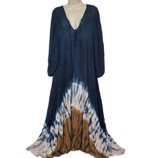 Young Fabulous & Broke Women’s Maxi Dress Small Blue Brown "Dawn" Boho Oversized