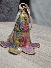 Cloisonné Enamel w/Brass Trumpet Flower Bell Clapper  Christmas Ornament