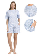 Damenpyjama Gr&ouml;&szlig;e L, Baumwollshorts, kurze &Auml;rmel, locker geschnitten