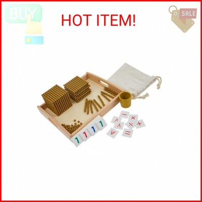 Kghios Montessori Math Beads Toys Materials for Toddlers Golden Beads and Cards