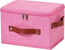 Storage Bin Box with Zippered Lid Decorative Collapsible Basket