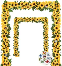 2 Pack Artificial Sunflower Garland Decor, Sunflower Vines Hanging Flowers Garla