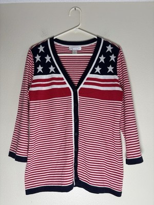 Patriotic Stars & Stripes Lightweight Womens Button Down Cardigan Sz Small