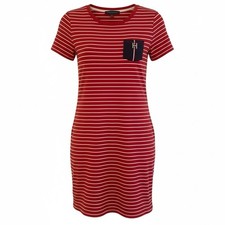 Tommy Hilfiger Women Sailaway T-Shirt Dress Med Red White Striped 100% Cotton