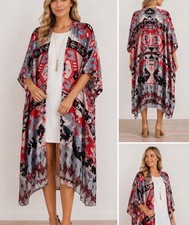 Stylin Kimono Duster Tribal Aztec Southwest Print One Size Thin Lightweight New