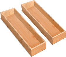 Silverware Drawer Organizer, Utensil Organizer, Bamboo Storage Box Wood Tray for