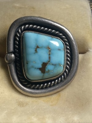 VTG Navajo Silver Turquoise Shadowbox Ring 10g   P  Prince Trading Co Size 6.5