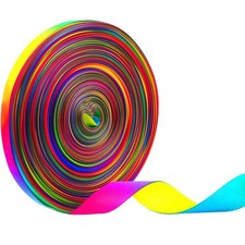 50 Yards Satin Ribbon Gradient Rainbow Printed Double Side Satin Polyester Ri...