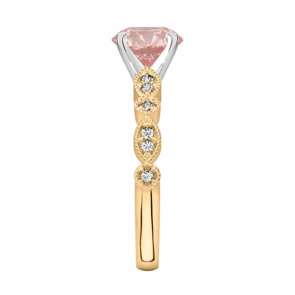 14K Multi Tone Gold 1.12 Ct IGI Lab Grown Diamond Ring Round Fancy Intense Pink - Image 2 of 4