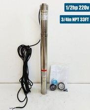 1/2HP 2" OD Deep Well Submersible Pump 220V 4.4GPM 164FT Max 33FT Cord 3/4in NPT