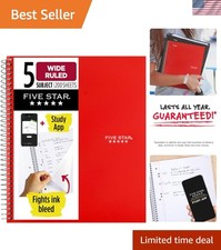 Water-Resistant 5-Subject Spiral Notebook with Perforated Pages - 200 Sheets