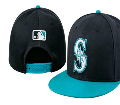 Seattle Mariners Embroidered Snapback Hat Adjustable Flat Bill Navy Teal Cap