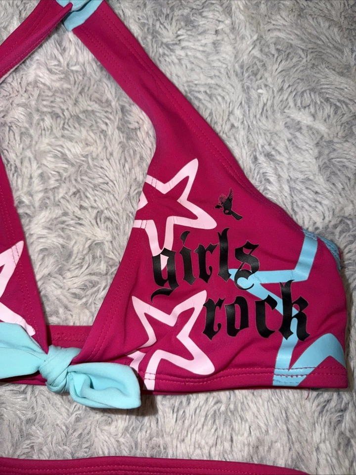 Купальник Hannah MONTANA для девочек 14 большой новый без ценников ярко-розовый 2 предмета бикини НОВЫЙ купальный костюм - Изображение 4 из 4