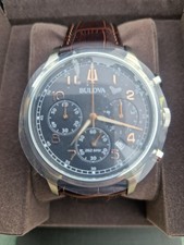 BULOVA 96B356 GREY DIAL BROWN STRAP MEN'S CHRONOGRAPH WATCH 