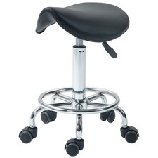 HOMCOM Saddle Chair, Rolling Salon Stool for Massage Spa Clinic Beauty, Black