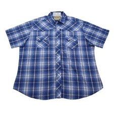 Wrangler Shirt Mens XL Blue Plaid Button Up Short Sleeve Western Collared Top