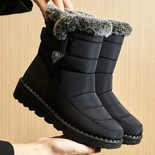 Cálidas botas de invierno forradas de piel nieve tobillo tacones bajos impermeables de invierno para mujer