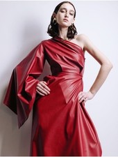 NWT Julia Allert Soft Red Faux Leather One-Shoulder Dress Size Large MSRP $535