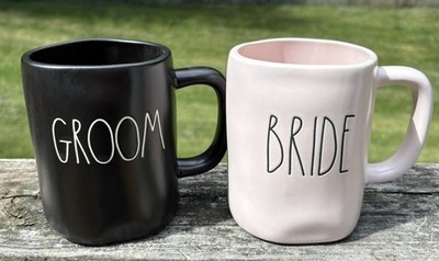 2 Rae Dunn  Bride / Groom Black and Blush White -  Excellent Condition
