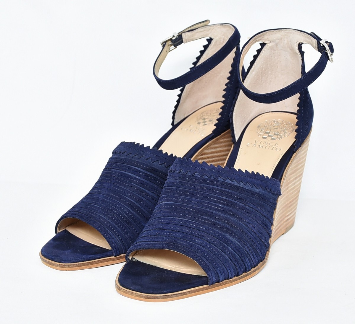 VINCE CAMUTO Navy Ankle Strap Leather Summer Wedge High  display picture 1