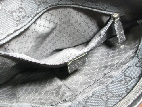 GUCCI GG GUCCISSIMA BLK CANVAS LEATHER TRIM FRONT BUCKLE POCKET TOP ZIP TOTE BAG - Picture 9 of 12