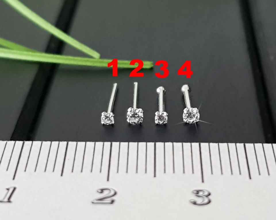 925 Silber Klein Mini Fein Zirkonia Nasenpiercing Nasenstecker Stecker Piercing - Bild 2 von 4