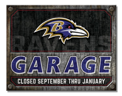 Baltimore Ravens Garage Closed Tin Metal Sign Man Cave Bar Decor 12.5 X 16