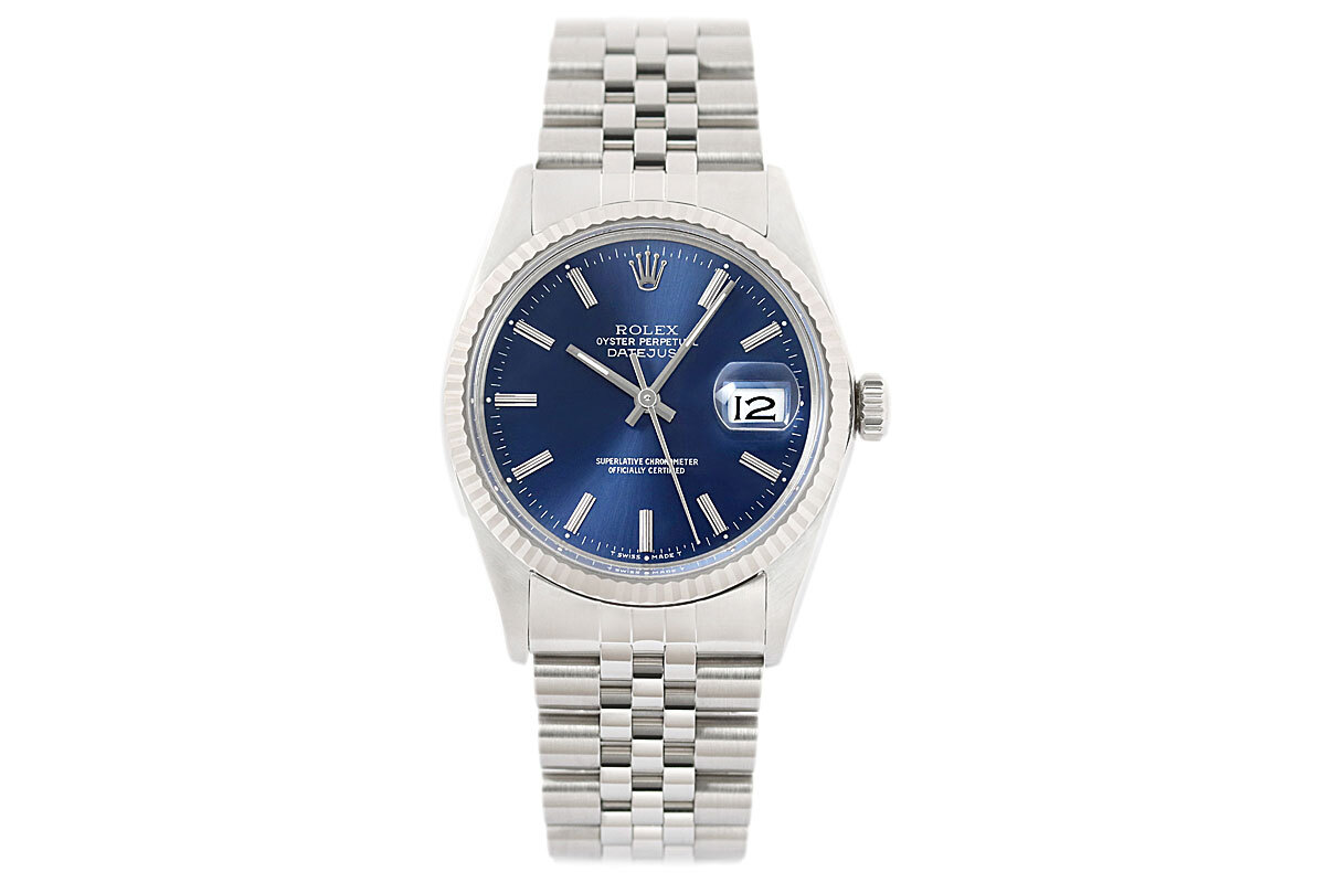 Rolex Datejust Blue Dial 18K White Gold & SS Jubilee Band Watch
